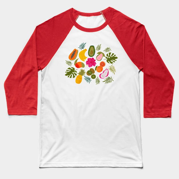 Tropical Fruit Paradise Baseball T-Shirt by Maddyslittlesketchbook